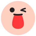 Silly face emoji with a big grin, tongue out, and winking eye, showing playful or goofy humor