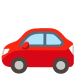 Car emoji showing a red vehicle from the side, commonly used to represent driving, travel, road trips, commuting, or anything car-related.