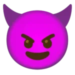 Devil Emoji with mischievous grin and horns, representing playful mischief, naughtiness, or a teasing attitude.