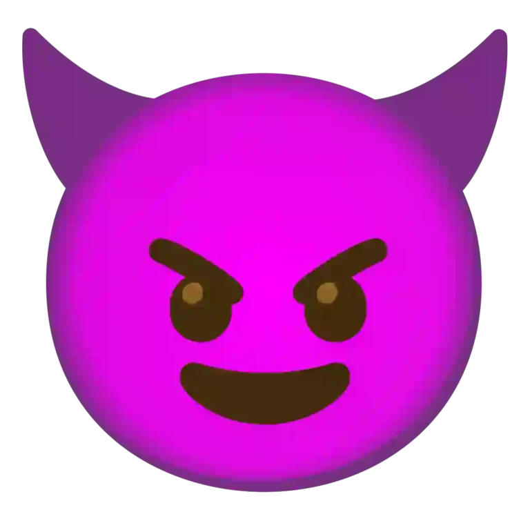Devil Emoji with mischievous grin and horns, representing playful mischief, naughtiness, or a teasing attitude.
