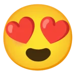 Heart on eyes emoji showing a smiling face with heart-shaped eyes, expressing love, admiration, or being completely in awe of someone or something.