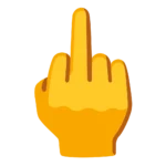 Middle finger emoji showing a raised hand with the middle finger extended — a rude gesture used to express anger, frustration, or rebellion.
