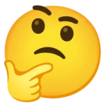 A thoughtful yellow emoji resting its hand on its chin, giving off a curious “hmm...” vibe — the classic think emoji in action.