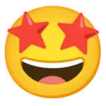 Star Eyes Emoji with sparkling eyes, expressing amazement, excitement, admiration, or being starstruck.