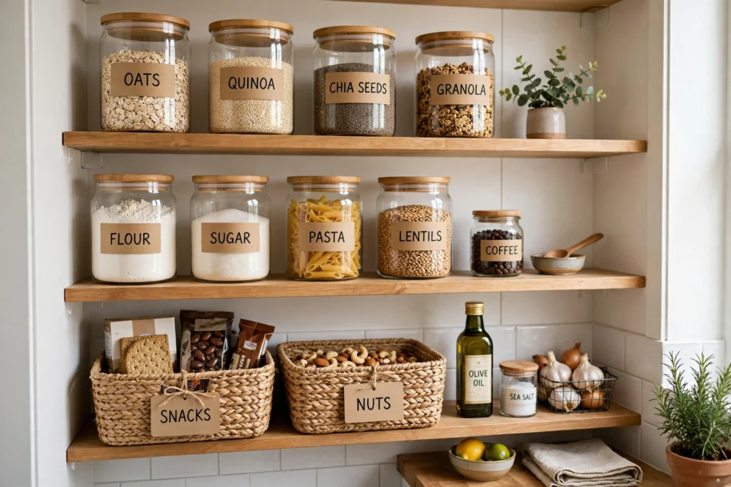 budget pantry organization ideas with labeled jars