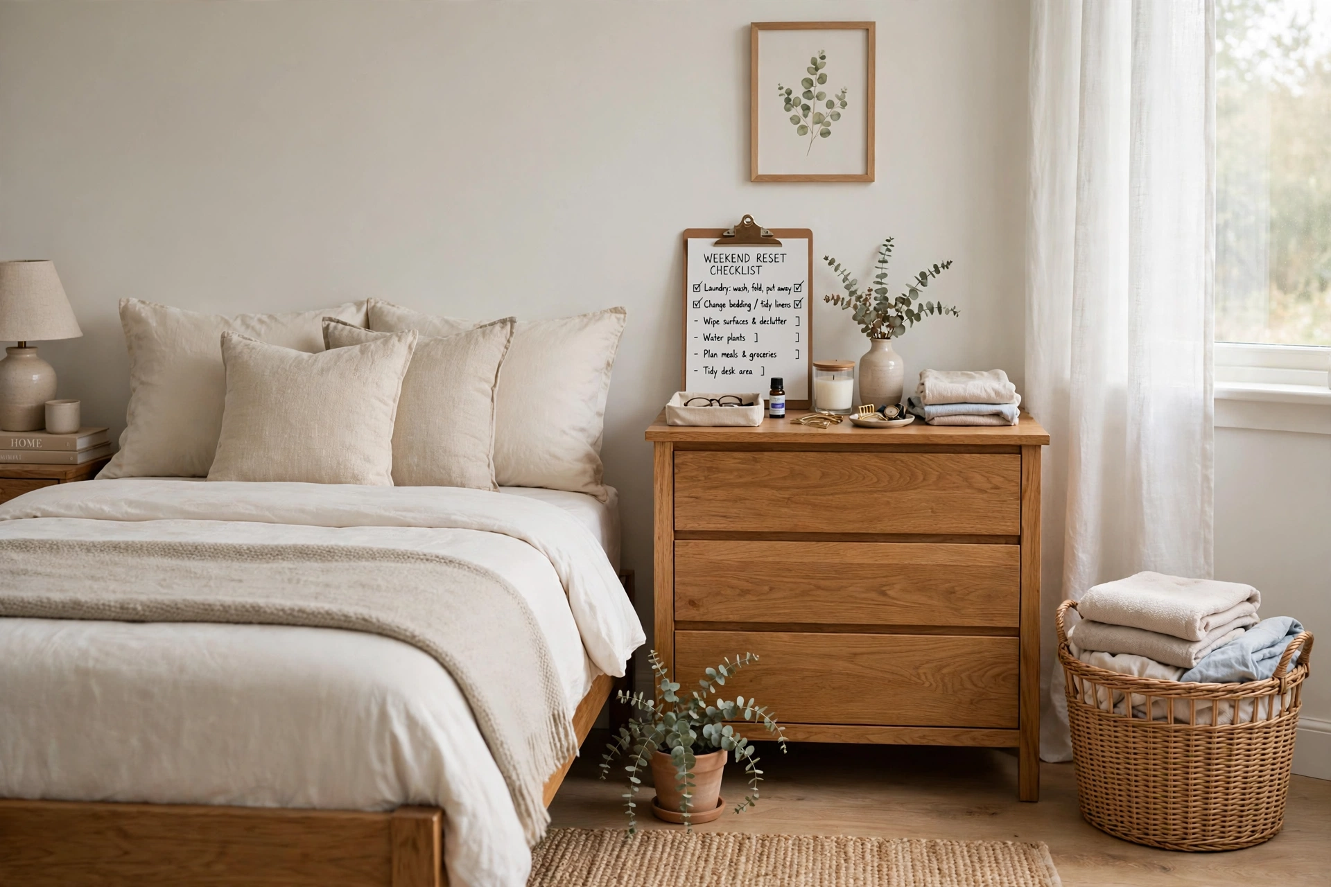 weekly cleaning schedule weekend reset bedroom checklist