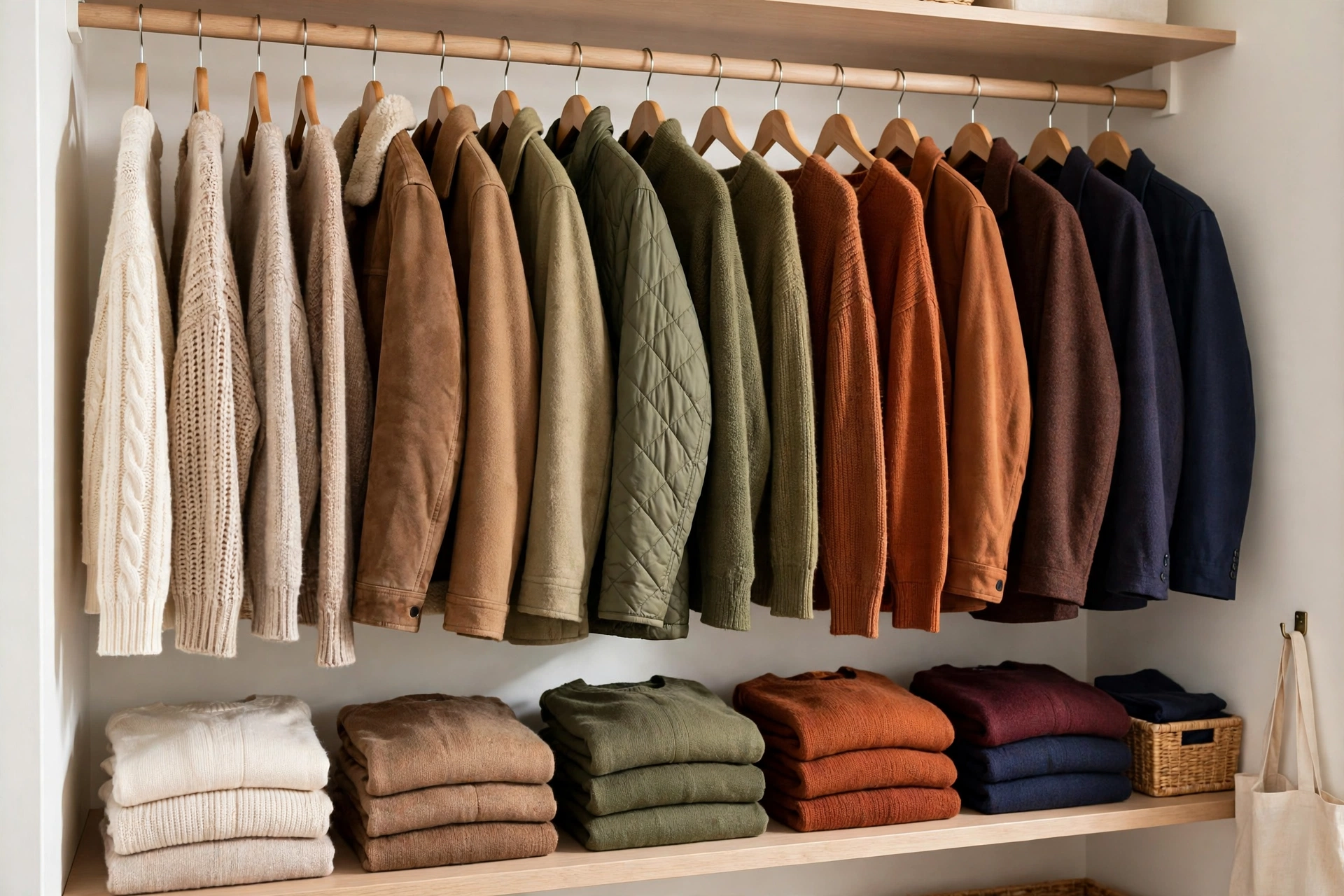 fall closet organization ideas with sweaters on matching hangers
