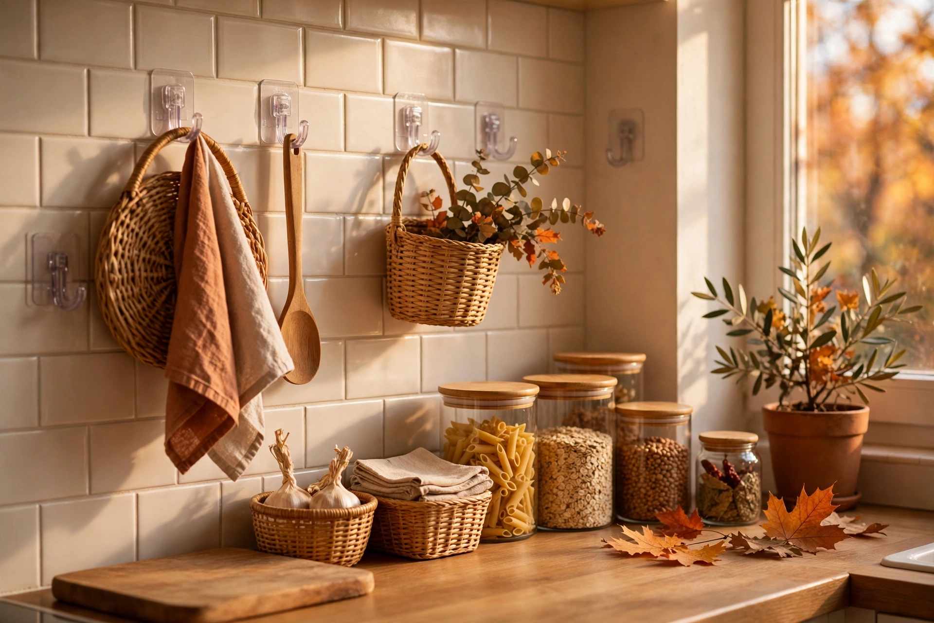 fall rental organization ideas with no-drill kitchen storage for renters