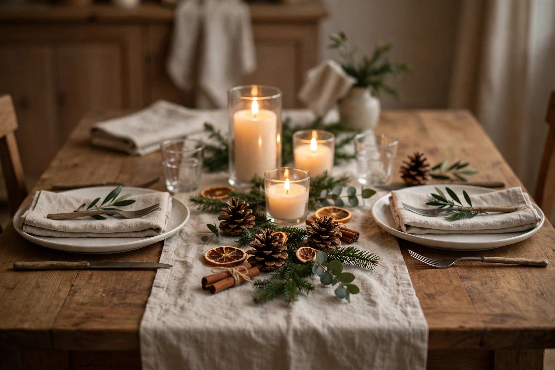 Holiday budget organization ideas for a simple holiday meal budget with a tidy dinner table and homemade decorations