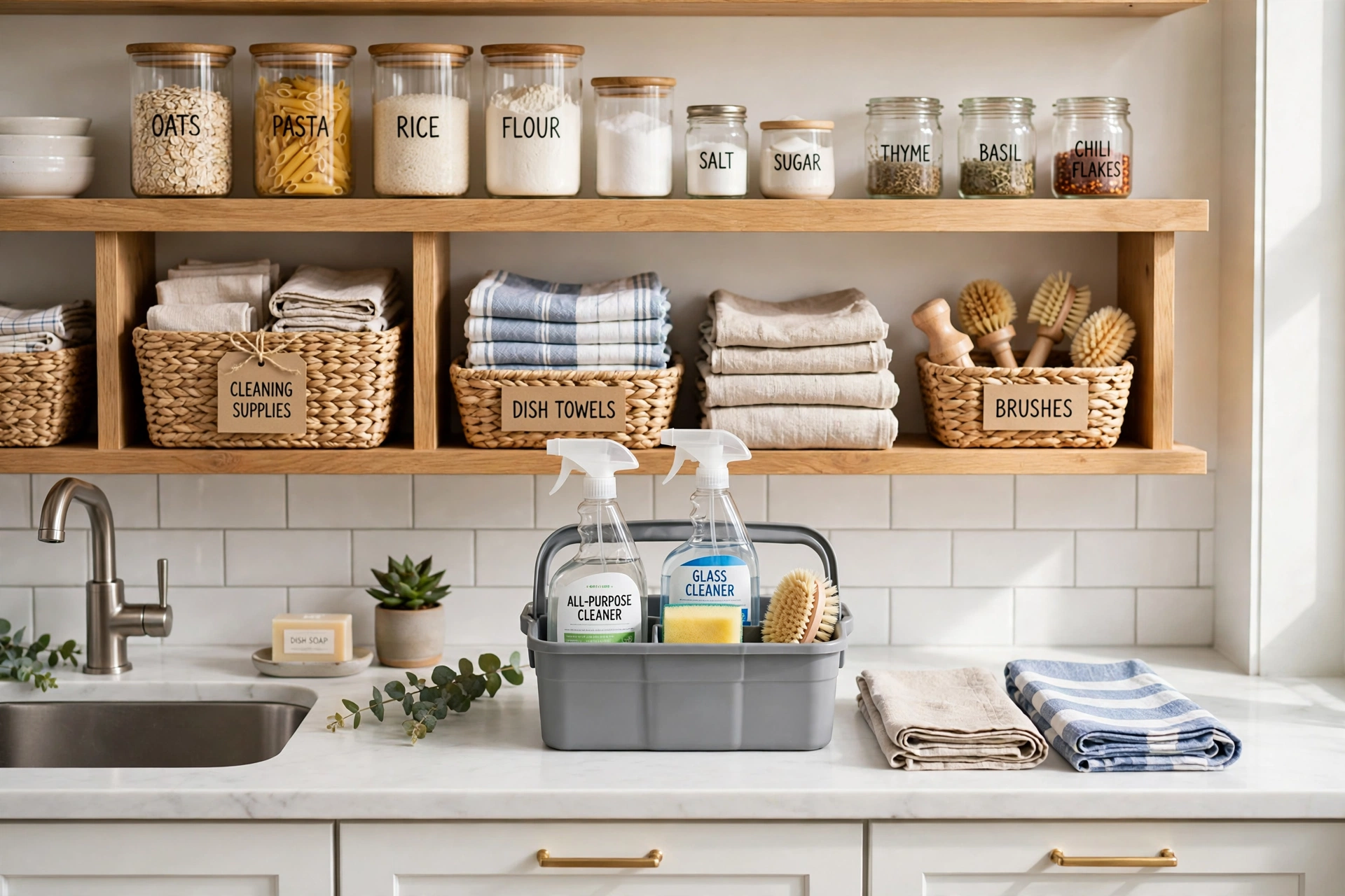 Room-by-room holiday cleaning schedule checklist in a bright kitchen