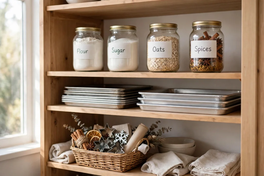 holiday kitchen organization ideas pantry labels baking supplies