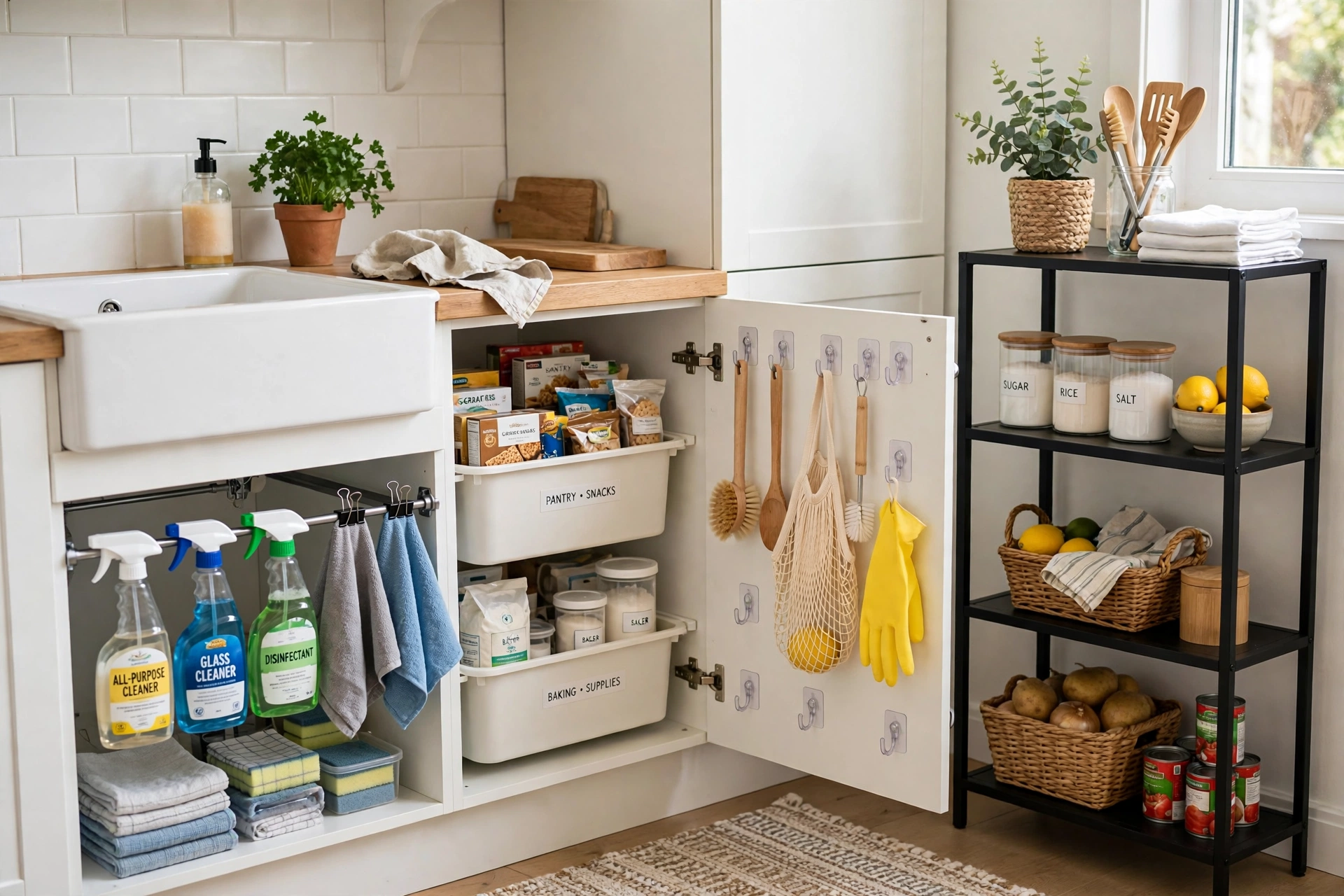 rental friendly kitchen organization without drilling