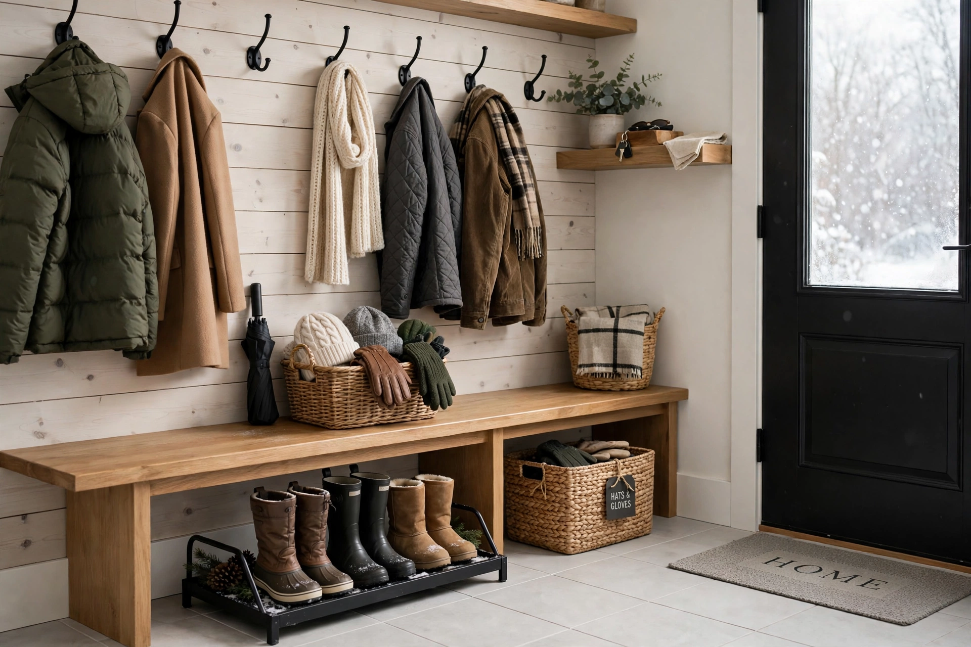 winter cleaning schedule mudroom cleaning with boots tray and coat hooks
